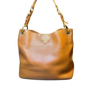PRADA Tan Brown Vitello Daino Leather Hobo Bag